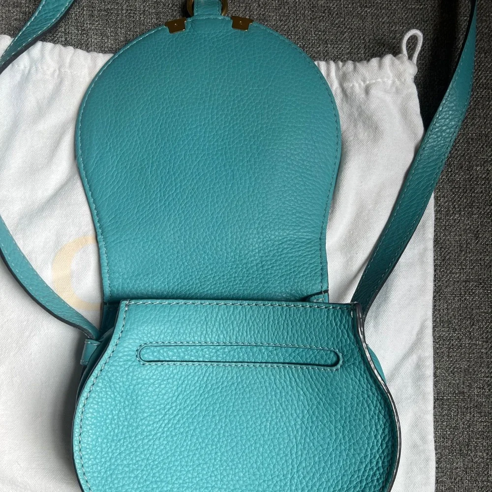 Chloe Light Blue Leather Mini Marcie Crossbody Bag Turquoise Summer Bag - Picture 10 of 15